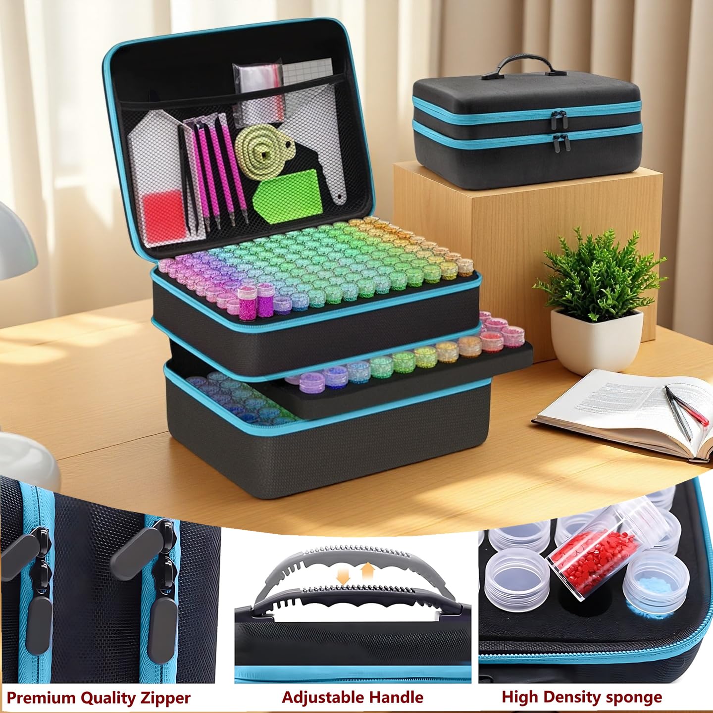 GZWENHAN 246 Slots Diamond Painting Storage Container, Diamond Painting Accessory kit, Diamond Art Accessories and Jewelry Craftsmanship Beads Storage Box, (Blue)