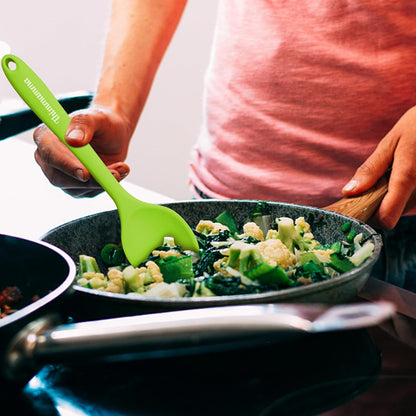 Silicone Cooking Spoons, Heat Resistant Large Slotted Spoon, Solid Basting Spoon Set for Nonstick Cookware (Green)