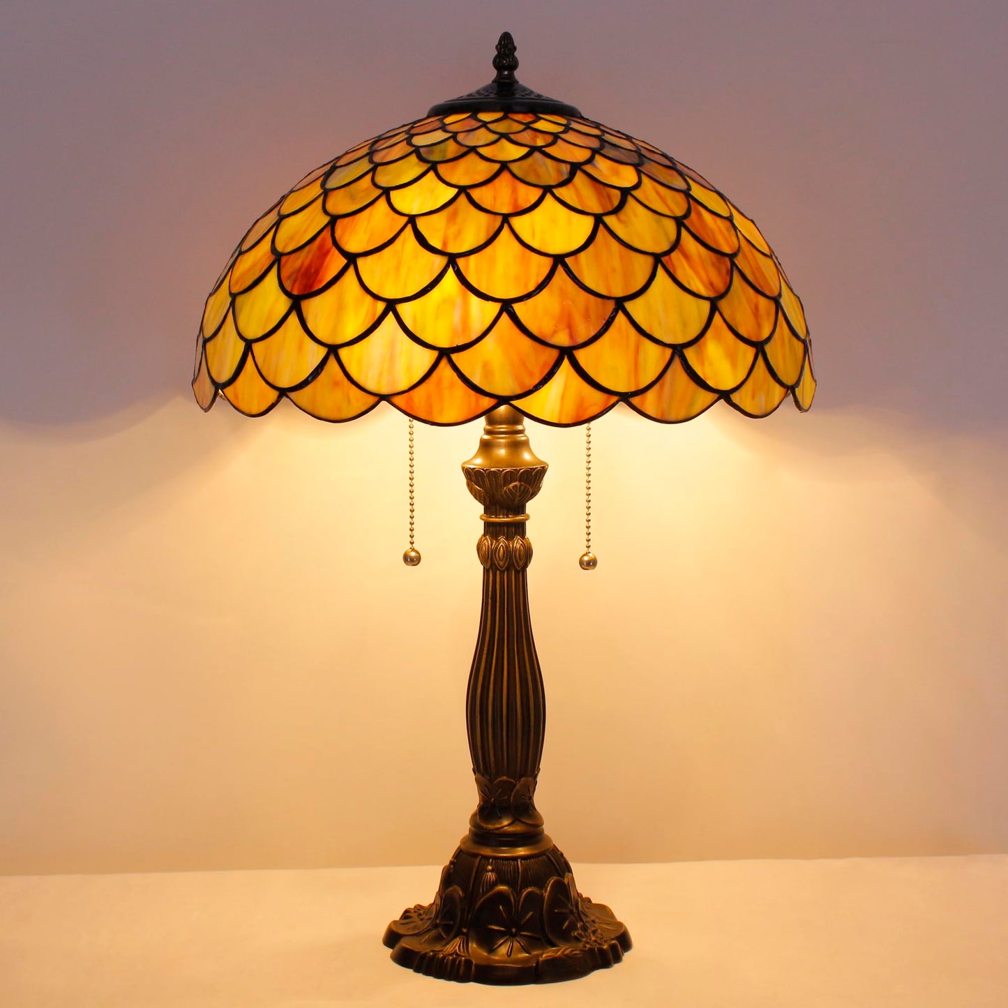 AVIVADIRECT Tiffany Table Lamp Stained Glass Fish Scales Style Antique Desk Reading Light 16X16X24 Inches Decor for Bedroom Living Room Home Office