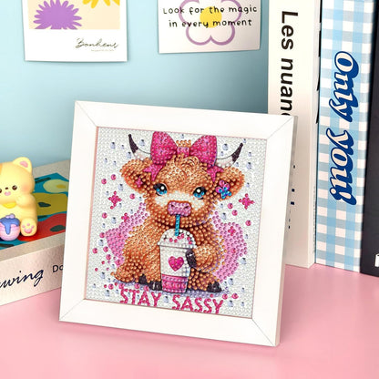 Foxonaut Cow Diamond Art for Kids Wooden Frame, Easy Diamond Art Painting Kits Ages 6-8-12, DIY Gem Art for Kids,Art and Crafts for Girls Boys Gift (7x7inch)