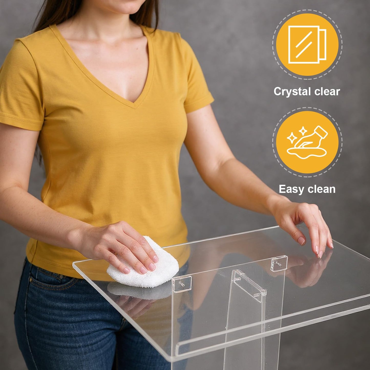 43.31 Inch Acrylic Clear Stand Up Church Pulpit Transparent Churches Lecterns Portable Hostess Stand for Classroom/Wedding/Conference/Lecture/Concert