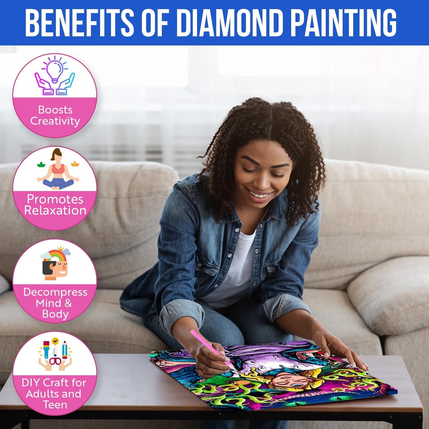 Modern Merch Alice in Wonderland Diamond Art Kits for Adults 'We're All Mad Here' 5D Diamond Painting for Adults, DIY Trippy Wall Art, Cross Stitch Gem Art, Full Round Drill 12x16