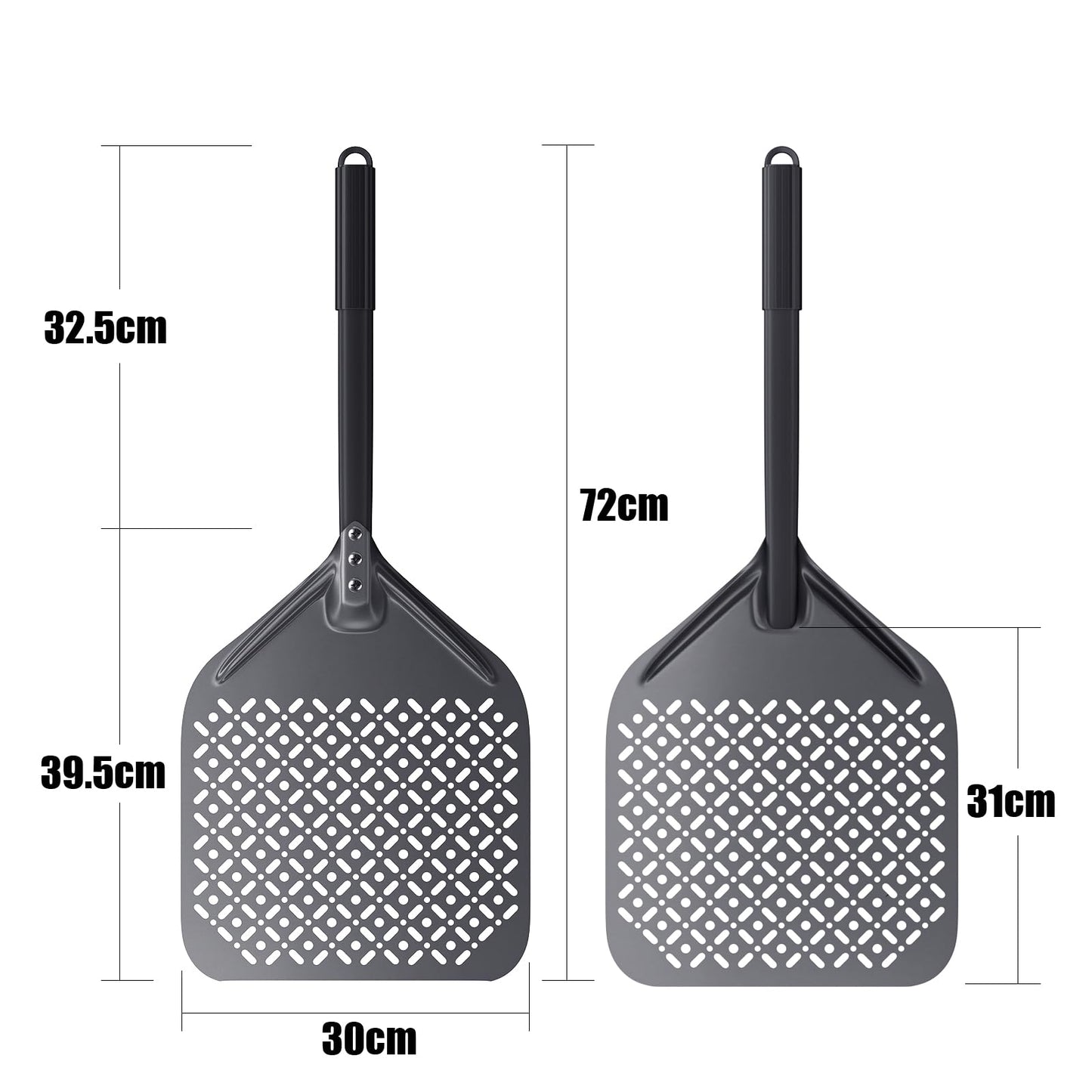NUTUNI 12 Inch + 9 Inch Pizza Peel Set, Perforated Pizza Turning Peel, 12" x 14" Professional Aluminum Pizza Paddle for Homemade Pizza, Pizza Oven Accessories