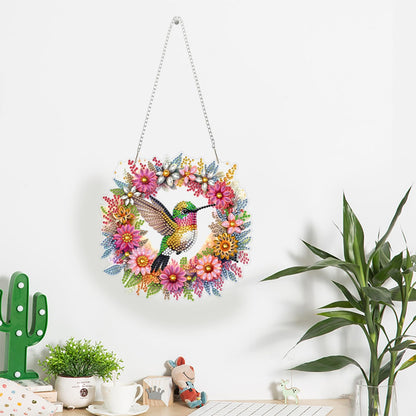 ZeeLionArt Hummingbird Hanging Diamond Art Kits for Adults Pendant Suncatcher, Special Shaped Crystal DIY Pearl Diamond Painting Kits for Adults, Spring Summer Window Wreath Decor 7.6x7.7 Inch