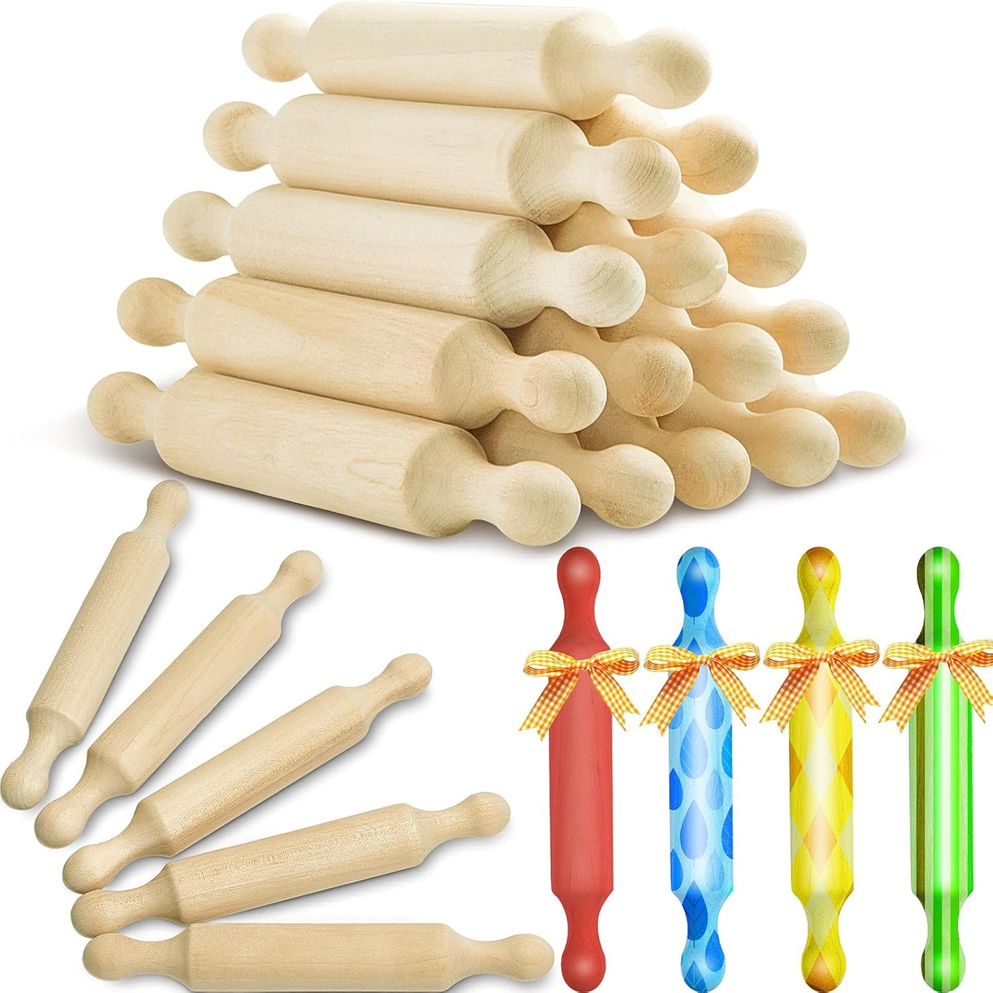 15 (7 Inches) Suclain Pcs Wooden Mini Rolling Pin Long Kitchen Baking Small Dough Rolling Pin for Children Fondant