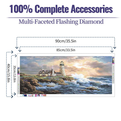 JATOK Large Diamond Painting Kits for Adults (35.5 x 15.7 inch) DIY 5D Lighthouse Full Round Drill Crystal Rhinestone Embroidery Pictures Arts Paint by Diamond Art Kits for Home Wall Decor Relax