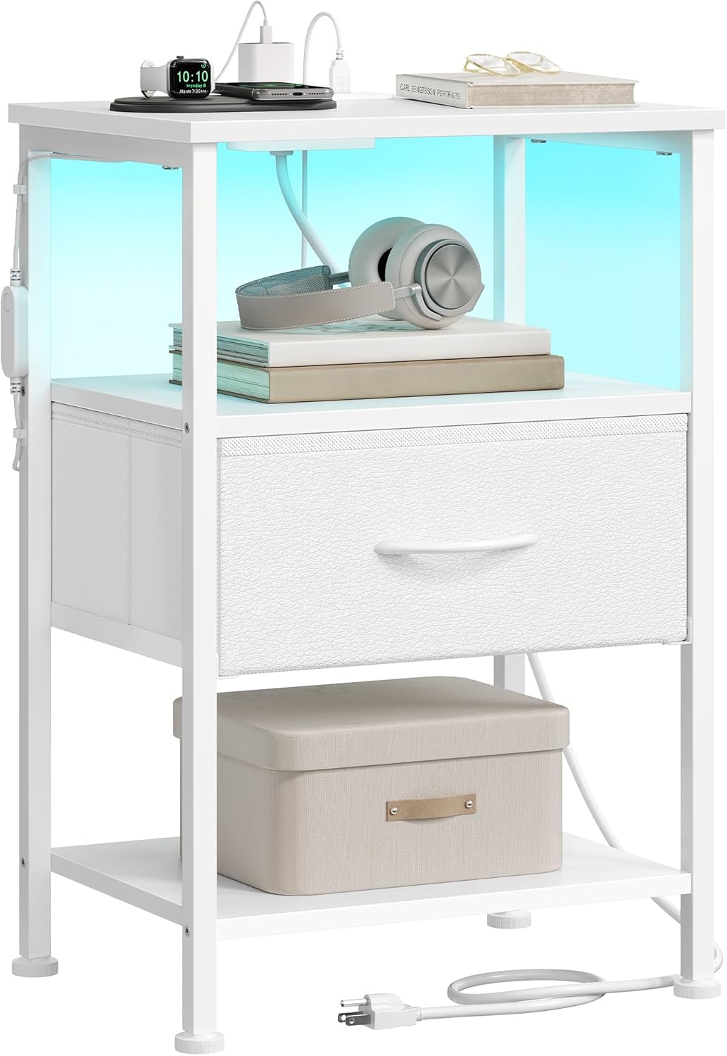 1 2 ULGS301WH01S SONGMICS BELLAH Collection - Nightstand with Charging Station and App-Controlled Adjustable LED