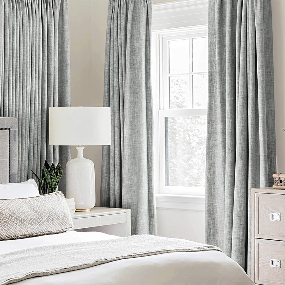 MIULEE 100% Blackout Linen Curtains - Thermal Insulated Grommet Drapes in Glacier Gray | 52 x 84 Inch (2 Panels)