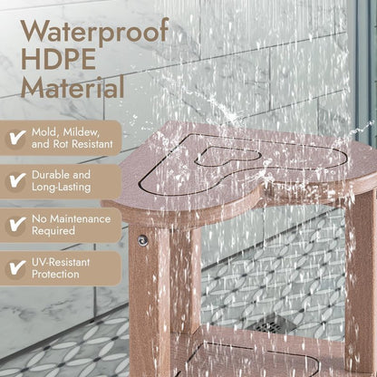 Corner Shower Stool for Inside Shower - Waterproof Corner Shower Bench, HDPE Plastic Bathroom Bench, Adjustable Height Corner Chair for Shaving Legs,Storage Shelf,Non-Slip Feet，White