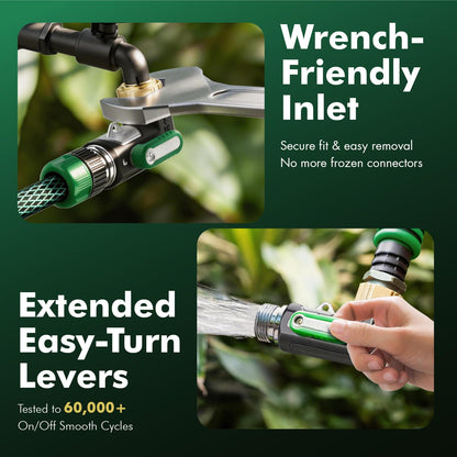 Restmo 90 Degree Water Hose Elbow, Heavy Duty Full Metal Angle Connector, Full Flow Design with Oversized Ball Valve & Easy-Turn Lever, Outdoor Faucet Extender for RV, Hose, Faucet, Spigot - Green