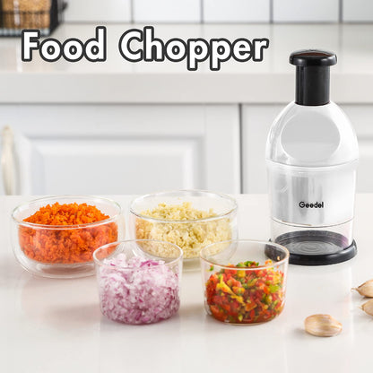 Geedel Food Chopper, Easy to Clean Manual Hand Vegetable Chopper Dicer, Dishwasher Safe Slap Onion Chopper for Veggies Onions Garlic Nuts Salads White