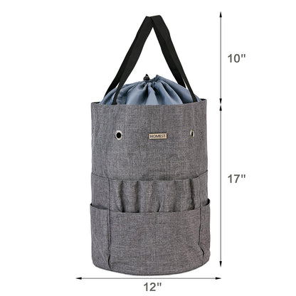 HOMEST Large Crochet Bag with Customized Front Compartment for Knitting Accessories, Yarn Storage with 6 Oversized Grommets, Tote Organizer with Drawstring Closure, Gray
