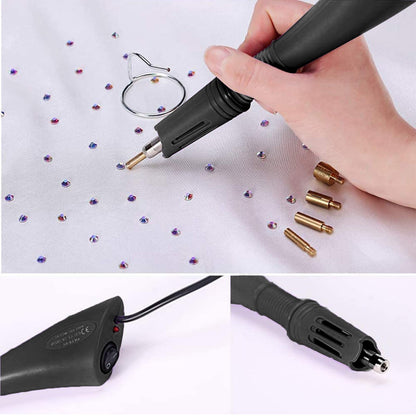 Hotfix Rhinestone Applicator, 7 in 1 Professional Iron-on DIY Hot Fix Tool Rhinestone Setter Applicator Wand Crystal Gem Tool Kit with 7 Different Sizes Tips, Support Stand (Black)