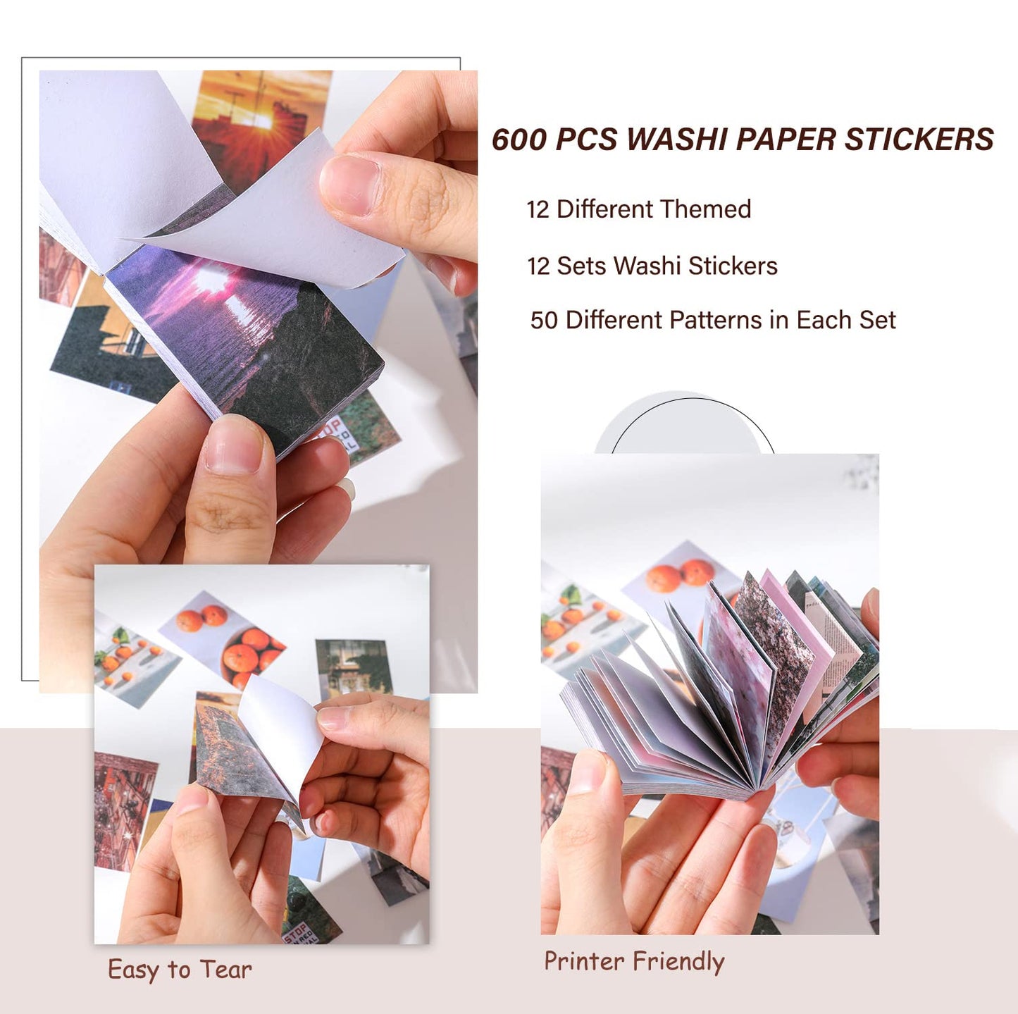 12 Sets 600 Sheets Washi Stickers for Journaling, Daily Quote Flower Nature Travel Stickers Vintage Aesthetic Scrapbook Sticker Set for Bullet Journal Art Diary Card Craft Gifts Planner Notebook