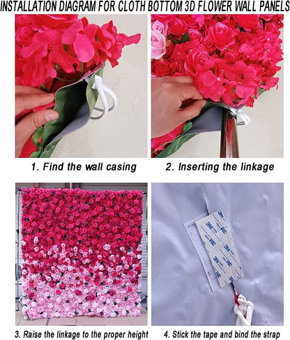 CVGfko Flower Wall Panels Backdrop Décor Pink Artificial Floral for Wedding Party Baby Bridal Shower, Hanging 3D Fake Hydrangea Decoration, Silk Faux Hydrang-3M*3M