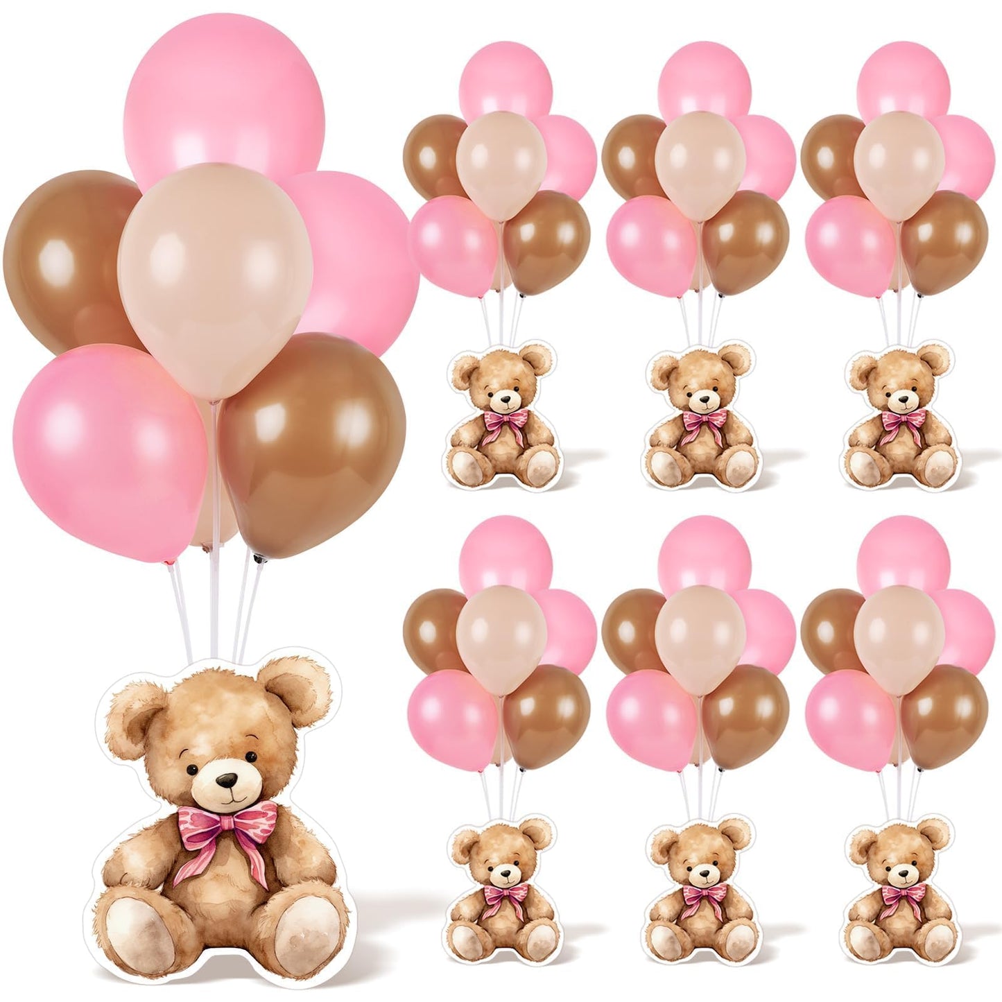 6 Sets Bear Baby Shower Balloon Stand Kit for Table Girl Baby Shower with Balloon Ornament for Pink Bear Theme Gender Reveal Birthday Party Table Decoration Supplies