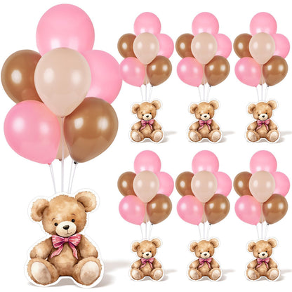 6 Sets Bear Baby Shower Balloon Stand Kit for Table Girl Baby Shower with Balloon Ornament for Pink Bear Theme Gender Reveal Birthday Party Table Decoration Supplies