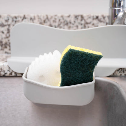 Silicone Sink Splash Guard with Sponge Holder -19.5" x 4.5" x 2.5",- Strong Suction - Sink Edge Protectors for Kitchen Sink - Kitchen Sink Splash Guard - Gray