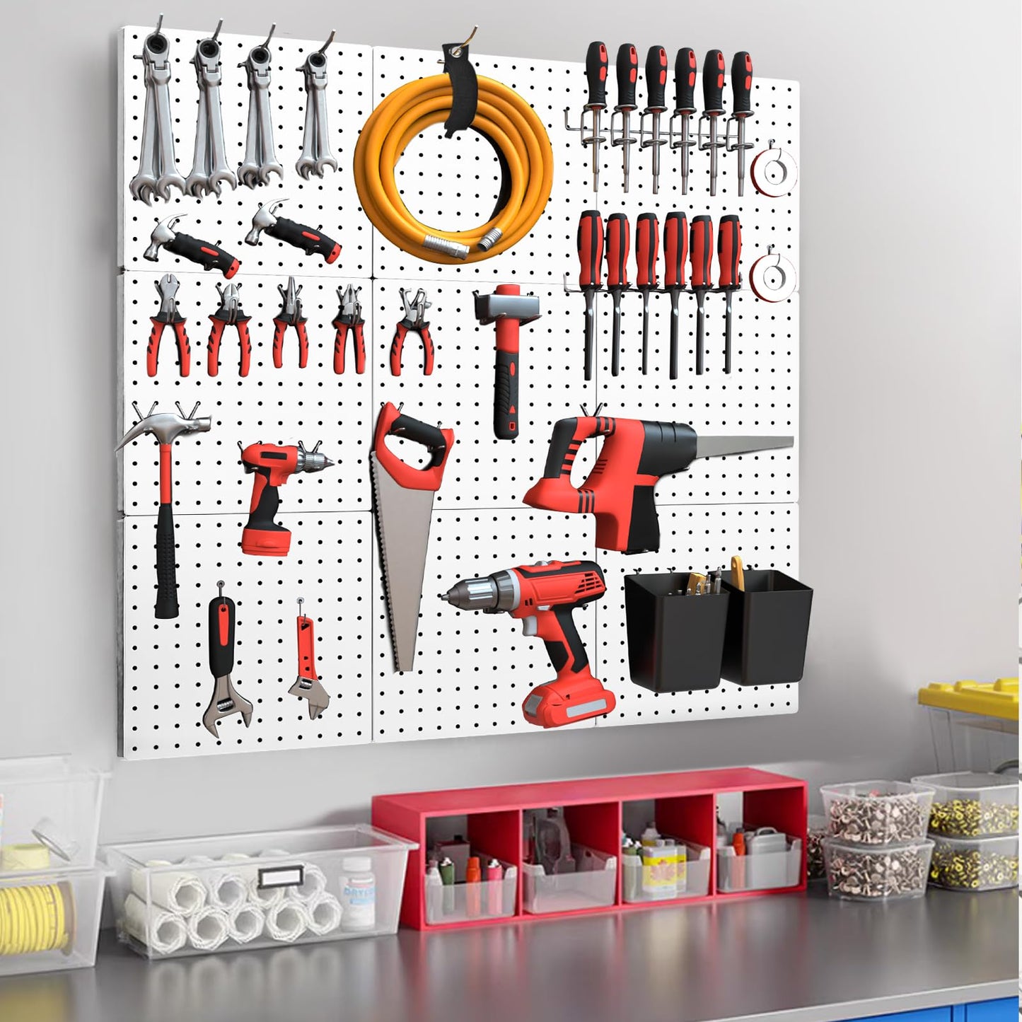 FZK Peg Board, 82PCS Metal Pegboard Wall Organizer Kit. Heavy Duty Pegboard, Peg Boards, Pegboard for Walls, White Pegboard for Garage Craft Room Workbench Office Kitchen Tool Organization, 36 * 24