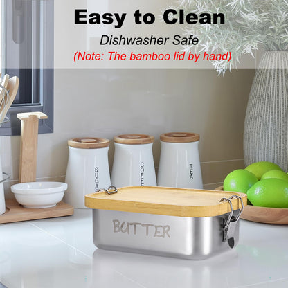 BSTKEY Butter Dish with Lid for Countertop, Stainless Steel Butter Holder Container with Silicone Sealing, Unbreakable Butter Keeper for Kitchen, Holds 1 Stick West or 2 Sticks East Coast Butter