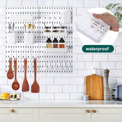 Wall Mount Peg Board Organizer 45pcs Kit, 4 Panels and 41 Accessories Pegboard Wall Organizer with Hooks, Bins, Shelves, DIY Tool Storage Pegboards Kits for Home Office Space Saving (White, 22"×22")
