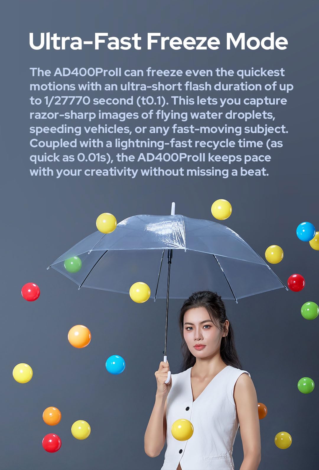 Godox AD400 Pro II AD400Pro II AD400ProII Flash, GN72 One-Tap Sync with X3/30W Bi-Color Modeling Lamp/Color Screen/16 Color Groups Indicator/Freeze Mode/460 Flashes/1/512~1/1 (with ± 0.1 Increment)