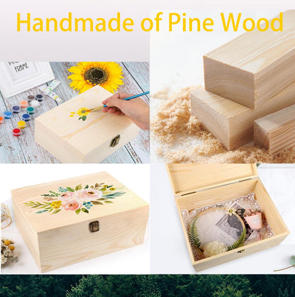 YXFZPAN Wooden Box with Hinged Lid - 8x6x3 Inch Natural Gift Box for Craft DIY Jewelry Boxes - Small Reusable Storage for Home Decor Art Supplies
