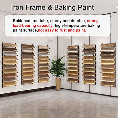 Floor Tile Sample Rack,Wall-Mounted Tile Sample Display Stand, 10-Tier Metal Holder for Retail, Heavy-Duty Floor Storage Rack, Space-Saving Wooden Shelf, Ideal for Showrooms (55.12x4.13in)