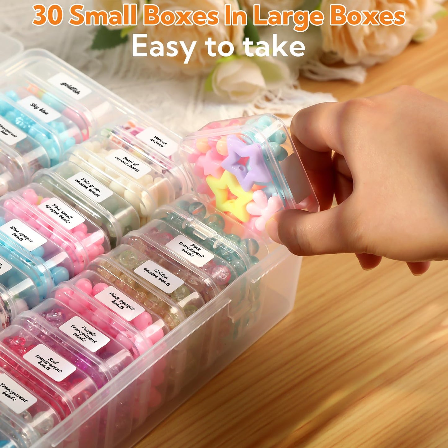 186 Pack Bead Organizer Box, Transparent Small Plastic Containers (6 Large Boxes and 180 Small Boxes), Bead Organizers and Storage with Blank Stickers for Bracelet Making DIY Jewelry Craft Nail