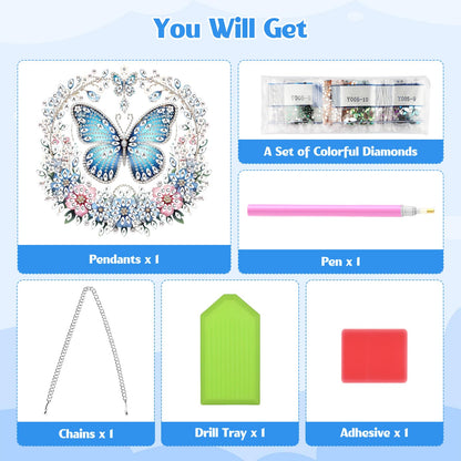 GHHKUD Butterfly Diamond Art Hanging Kits for Adults, DIY Double Sided Diamond Painting Hanging Flower Wreath, Special Shaped Acrylic Ornaments Pendants for Window Home Garden Wall