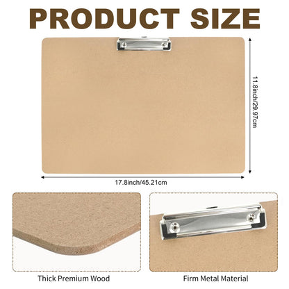 PEDOBALI 9 Pcs 11x17 Clipboard with Low Profile Clip Extra Large Wood Clip Board Desk Brown Landscape Wooden Horizontal Lap Board for Art Sketch Drawing School Classroom Architects Office