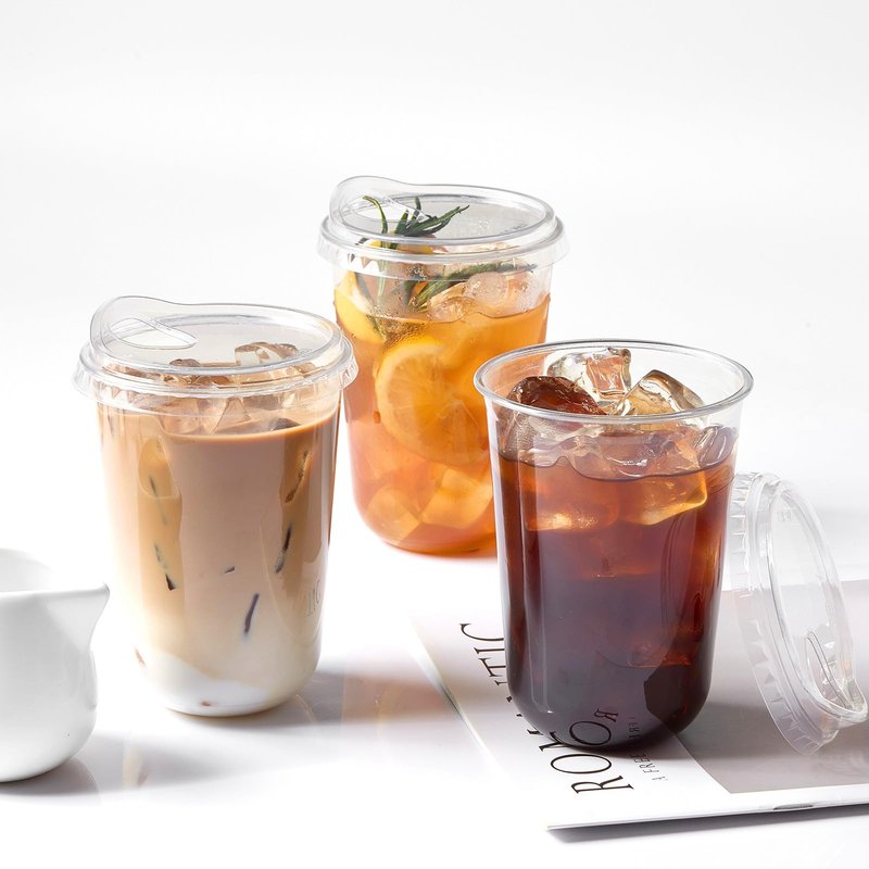 Jycnolm Round Bottom Clear Plastic Cups with Sip Lids, 100 Sets, 16 Oz Disposable Iced Coffee Cups with Strawless Lids To Go Cold Drink Cups for Smoothies, Juices, Party Catering