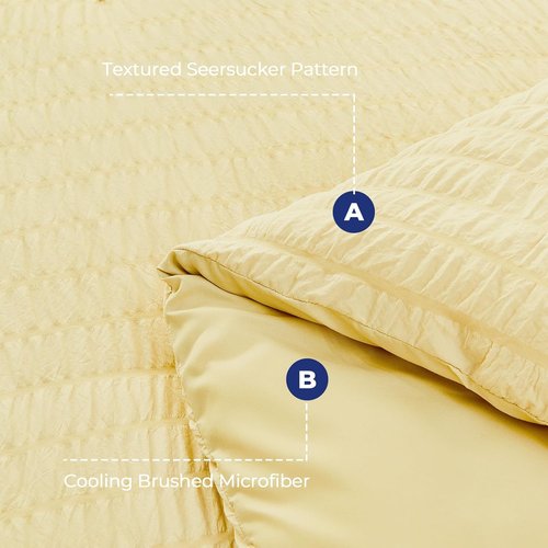 HYMOKEGE Queen Comforter Set - Luxury 7-Piece Seersucker Bedding Set for All Seasons | Yellow