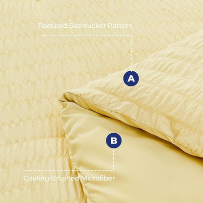 HYMOKEGE Queen Comforter Set - Luxury 7-Piece Seersucker Bedding Set for All Seasons | Yellow