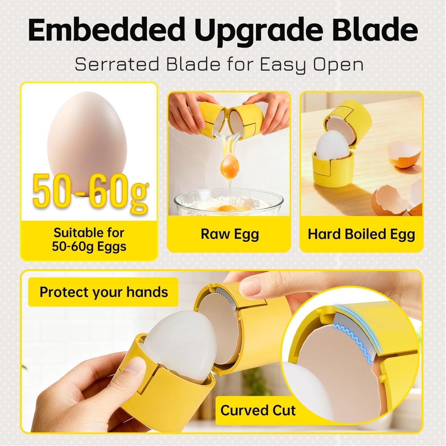 2 1 2 Pack Upgraded in Egg Shell Opener, Hard Boiled Egg Peeler Cracker with Piercer, Cute Egg Separator for Raw Eggs