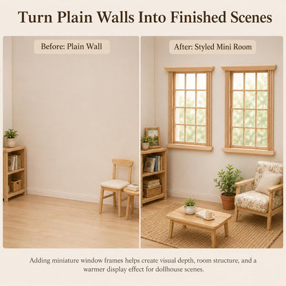 Wooden Window Dollhouse Furniture: 2Pcs Mini Windows 1: 12 Scale Miniature Accessories Tiny Window Frame Model Dolls Houses Playhouse Ornaments