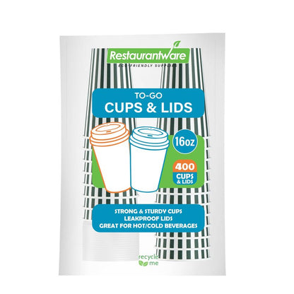 Restaurantware 16 Ounce Disposable Coffee Cups With Lids, 400 Hot Cups With Lids - Sleeves Sold Separately, Single Wall, Forest Green And White Stripe Paper Coffee Cups, For Coffee And More