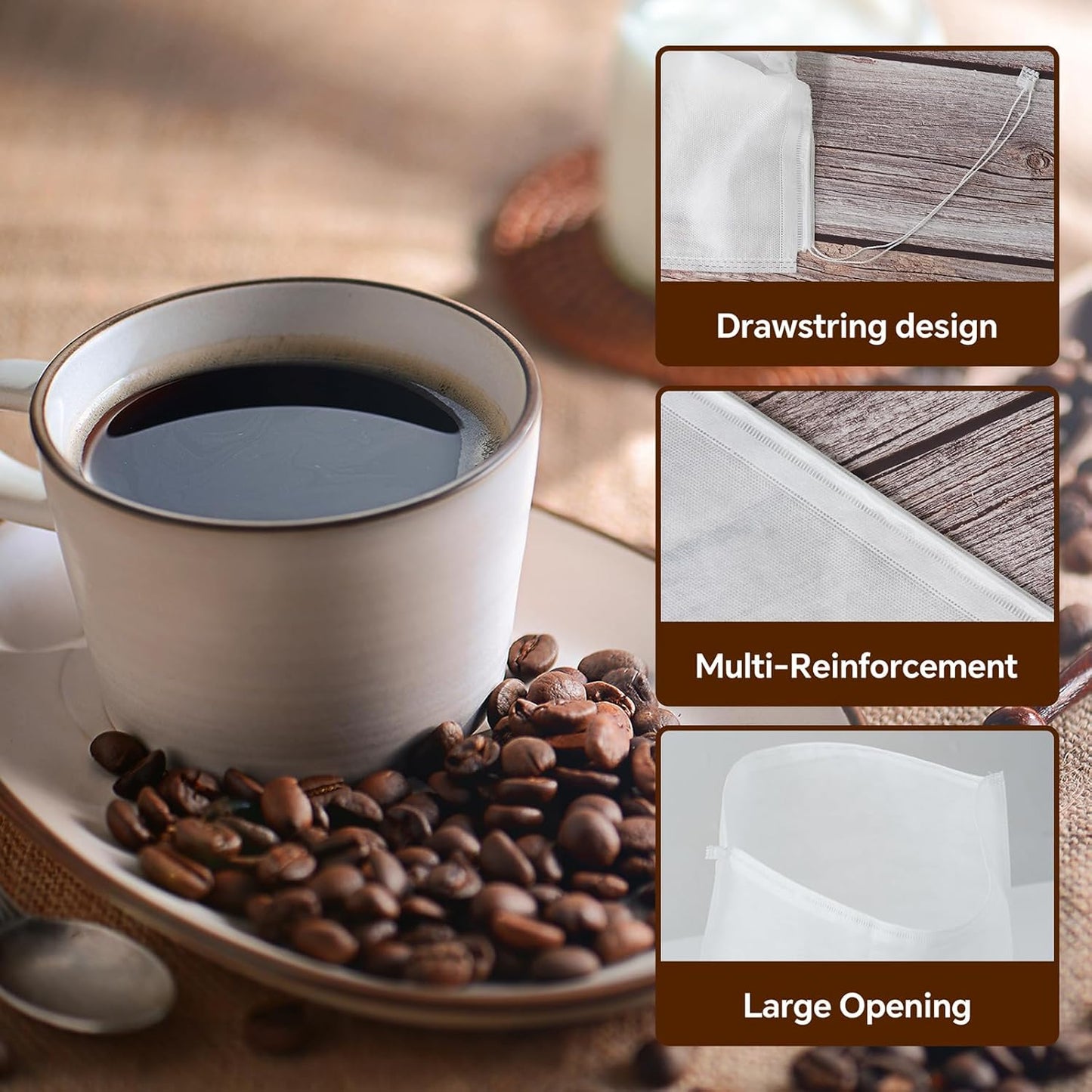 50 Pcs Commercial Cold Brew Coffee Filters – 20" x 20" Bags for Cold Brew Coffee Makers, with Drawstring