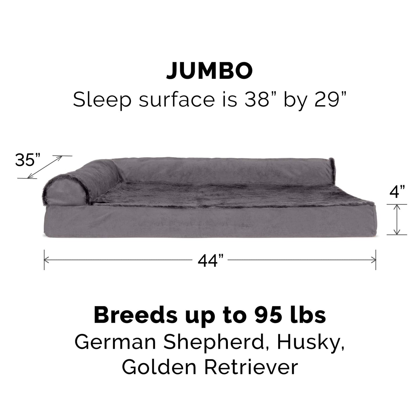 Furhaven Pet Dog Bed Cover - Plush Faux Fur & Velvet L Shaped Chaise Lounge Living Room Corner Couch Pet Bed Replacement Cover for Dogs & Cats, Platinum Gray, Jumbo