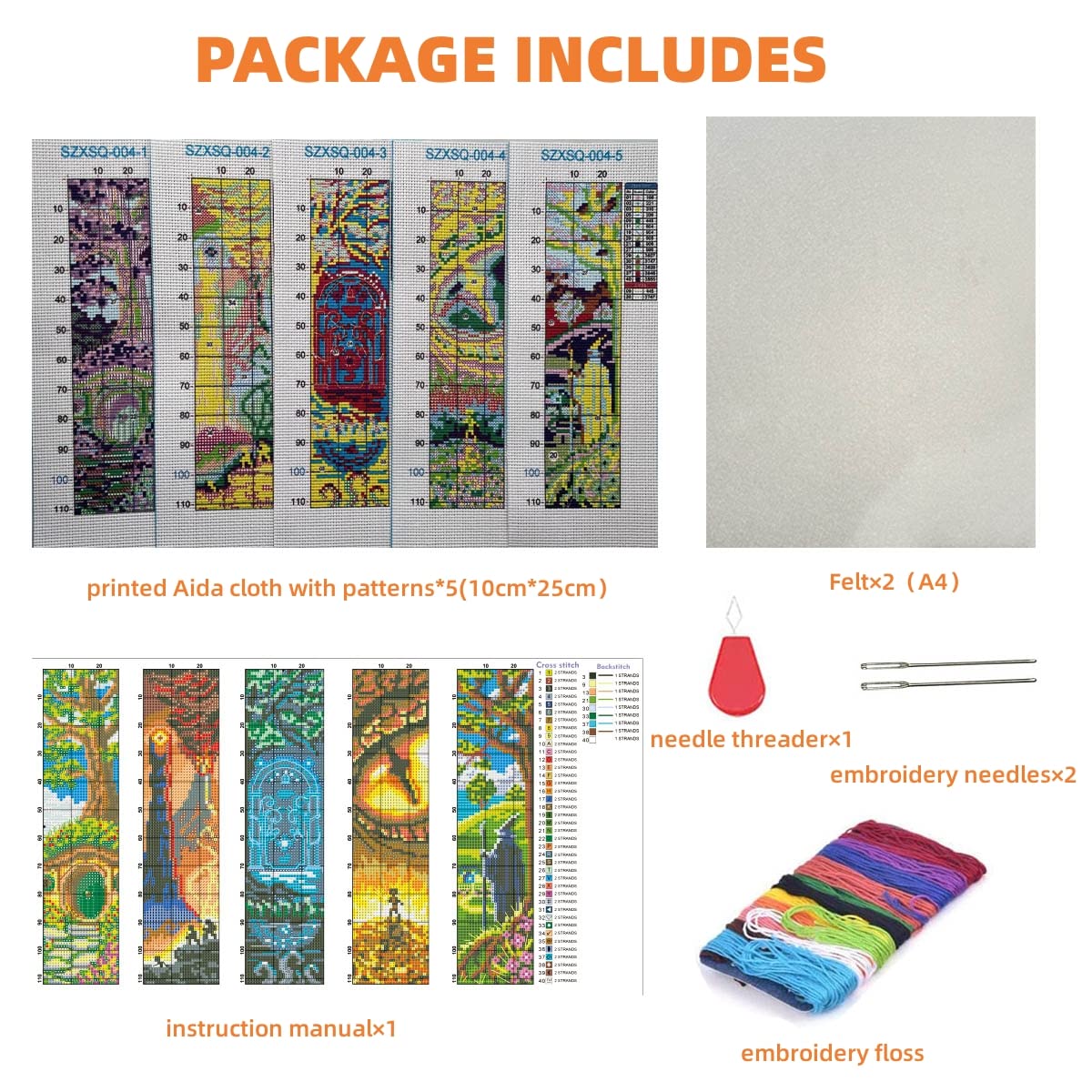 ZuoAnLF 5 PCS Cross Stitch Bookmark Kits,DIY Bookmarks Cross Stitch Kits,Stamped Embroidery Bookmarks for Adults Beginners,14CT