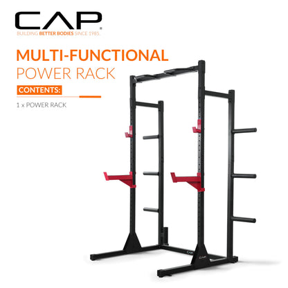 Cap Power Rack with Pull Up Bar & Attachments - Squat Rack & Strength Training Power Cage for Home Gym - White