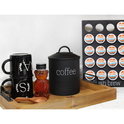 AuldHome Design Enamelware Black Coffee Canister; Modern Farmhouse Style Coffee Storage for Kitchen