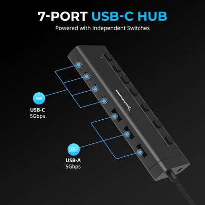 SABRENT 10-Port USB 3.0 Hub, Individual Power Switches and LEDs, 3 Smart Charging Ports, 60W Power Adapter, for PC, Mac, Xbox, PS5, Laptop, Desktop, USB Devices (HB-B7C3)