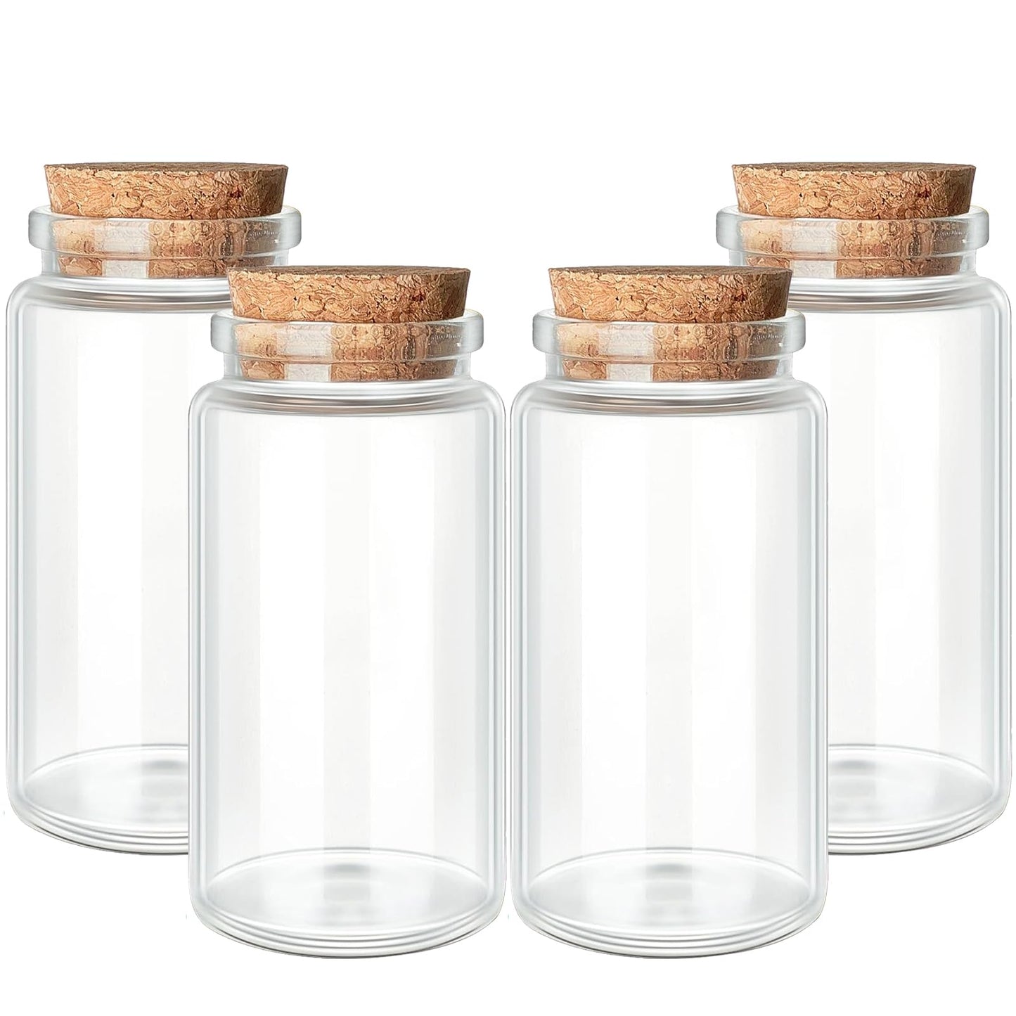 4pcs 100ml / 3.4 oz. Small Glass Jars with Cork Lids, Spell Jars, Glass Bottles with Cork, Decorative Bottles, Potion Bottles, Cut Jar Vials for Art Crafts DIY Decoration Party Favors Wedding Gift
