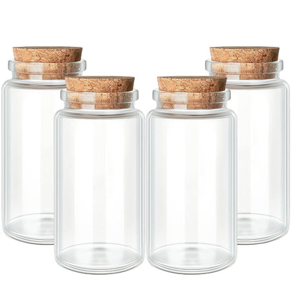4pcs 100ml / 3.4 oz. Small Glass Jars with Cork Lids, Spell Jars, Glass Bottles with Cork, Decorative Bottles, Potion Bottles, Cut Jar Vials for Art Crafts DIY Decoration Party Favors Wedding Gift