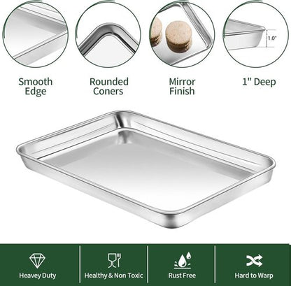 CEKEE Stainless Steel Baking Sheet Set - Heavy Duty Cookie Pans with Cooling Racks | 9 x 7 Inch