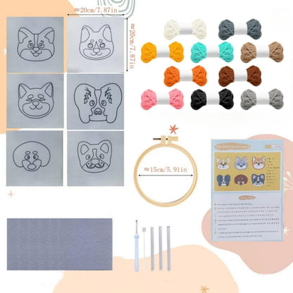 Avtytsda 6PCS Punch Needle Coaster Kit,Easy Punch Needle DIY Embroidery Set with Tools, Yarns, Hoop, Instructions Easy for Beginners, Kids, Adults, Handmade Gift and Decoration (Cute Dog)