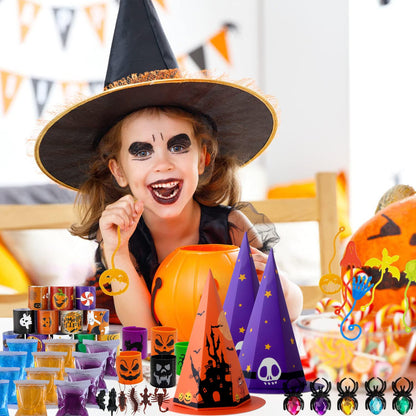 NAISEN 194PCS Halloween Party Favors For Kids, Witch Hat Shaped Halloween Goodie Bag Stuffers 18 Pack With Fun Slime Halloween Toys Bulk, Non Candy Treats for Kids Classroom Prizes