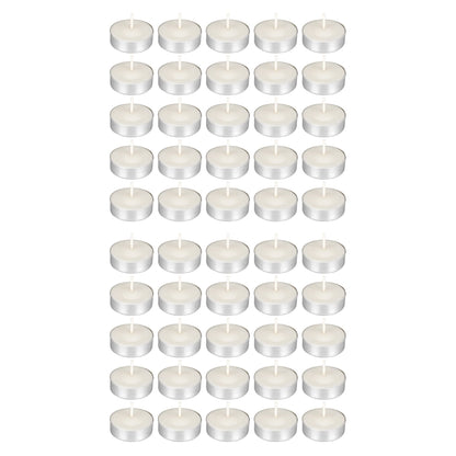 Mega Candles 50 pcs Unscented White Tea Lights Candles, Pressed Wax Candle 3.5 Hour Burn Time, Home Décor, Wedding Receptions, Occasions, Festivities, Events, Meditations, Spa, Prayers, Vigil