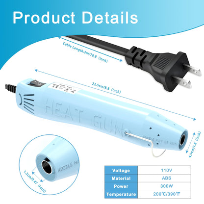 Heat Gun for Crafting, Mini Hot Air Gun Tool for Epoxy Resin, Shrunk Wrapping, Embossing, Electronics, Vinyl Wrap, Candle Making, Phone Repair & DIY - Blue
